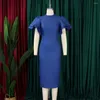Etnisk klädklänning för kvinnor 2024 Solid Color Flare Sleeve Slim Bodycon Midi denim ol Jeans African Casual Sexy Party Gown