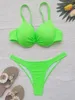 Sexig underwire bikini kvinnor solid neonrosa push up vadderad ihålig ut triangel baddräkt kvinnlig strandbaddräkt swmwear 240105