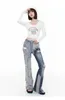 Damesjeans Hot Bell-bottoms Patchwork Geborduurd Kaki Splash-inkt Lente Herfst Hoge Taille Losse Rechte Retro Broek Insl240105