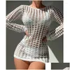 Women'S Swimwear Womens Bohemian Knitted Bikini Er Up Hollow Out Sexy Tops Long Sleeve Holiday Solid Beach Outputs Drop Delivery App Dhqp9