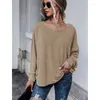 T-shirt da donna Casual Tinta unita Con lacci Backless Allentato Top da donna T-shirt in cotone con spalla scesa Manica lunga Felpa pullover Donna