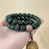Ensemble de collier et boucles d'oreilles avec racine de Bodhi naturelle tenant un Hanfu chinois vert pour hommes et femmes, disque autour des doigts, perles de Johor, bracelet chapelet