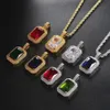 HOYON Square Emerald Stone Solid Ruby Sapphire Zircon Pendant NO Chain for Women Men Necklace Trendy Colored Gem Fine Jewelry 240105