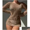 Women'S Swimwear Womens Bohemian Knitted Bikini Er Up Hollow Out Sexy Tops Long Sleeve Holiday Solid Beach Outputs Drop Delivery App Dhqp9