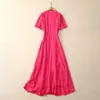 2024 Spring Pink Solid Color Peacock Embroidery Dress Short Sleeve V-Neck Sequins Midi Casual Dresses S3D121214