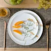 Plates Nordic Plant Pattern Dish White Porcelain Dinner Plate Creative Fruit Steak Ceramic Dessert Tray Bone China Tableware