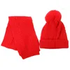 Berets Beanie Knit Hat And Scarf Set Woolen Witner Neckerchief For Children Kids Red