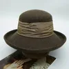 Bérets femmes large bord laine feutre melon chapeau retrousser Rinbbon hiver Fedora dames robe Cloche seau écrasable