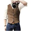 Vest Man Dress Single Breasted Slim Fit Vintage Waistcoat Casual Gilet Herringbone Suit Vests 240105