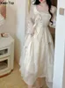 Français élégant solide robe de fée pour les femmes coréen doux à manches longues fête d'anniversaire vêtements printemps été décontracté Aline robes 240106