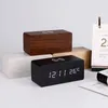 Wooden Digital Alarm Clock with Wireless Charging LED Time DateTemperature Desk Clocks for OfficeBedside 240106