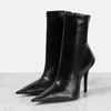 Damläderkvinnor 2024 Äkta specialformade höga klackar Pille Ted Pointed Knight Ankle Boots Zipper Wedding Booties Gladiator Casual Catwalk Shoes Siz