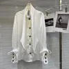 Camicette da donna 2024 Primavera Stile classico Raso Cravatta con polsino Camicia elegante per donna Manica lunga Camicetta bianca Temperamento Top Blusas