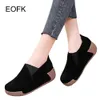 EOFK Spring Autumn Women Flats Platform Loafers Ladies äkta läderkomfortkil Mockasiner Ortopedisk slip på casual skor 240106