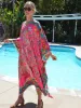 Roze bloem strand cover-ups plus size kaftans voor dames zomer maxi-jurken kust vakantie gewaad femme badpak