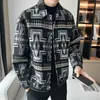Spring Autumn Korean Trendy Handsome Fashion Jacket Men Casual Youth Male Coat Striped Turndown Collar Loose Streetwear Clothes 240106
