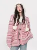 Women's Knits Y2K Striped Pink Sweater Cardigan Women Japanese Style Oversize Knit Top Korean Fashion Harajuku Lolita Jumper 2024