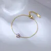 Charm Bracelets 16K Gold Plated Stainless Steel Colorful Cubic Zirconia Flower Bracelet For Women Girls Dainty Hand Jewelry Gift