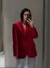 TRAF Red Fashion Blazer For Women Vintage Velvet Single Button Fitted Blazer Ladies Elegant Office Casual Long Sleeve Jackets 240105