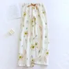 Vêtements de nuit pour femmes, grande taille, pur printemps/été décontracté, crêpe 2024 coton, fleur, pantalon fin pour la maison