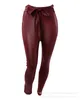 Женские брюки с завязками и карманами, дизайн из искусственной кожи, женские леггинсы больших размеров с высокой талией, винно-красные, элегантные брюки, облегающие брюки, 2024, капри