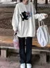 Kadın Hoodies Sweatshirts Houzhou Kawaii Y2K Gri Crewneck Sweatshirts Kadın Japon 2000S Stil Sevimli Uzun Kollu Hoodies Harajuku Pamuk Üstleri Kış