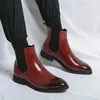 Fashion Black Red Men's Chelsea Boots Autumn Winter Pointed Flat Heel Ankle Boots Quality Genuine Leather Business Casual Boots 240106