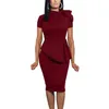 Casual Summer High Quality Bow O Neck Short Sleeve Slim Midi Dress Lady Bodycon Office Work Dresses for Women Professional 240105