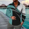 Geometry Line Business Herren 3D-Druck Golfpolo Outdoor Casual Alltag Streetwear Polyester Langarm Turndown Zip Shirts L 240106