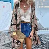 Blusas femininas boêmio praia cardigan verão blusa vintage floral impresso manga longa quimono casual solto férias topos camisa