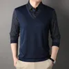 Printemps et automne hommes pull revers faux deux pièces bouton à carreaux à manches longues t-shirt polo bas mode décontracté hauts formels 240106