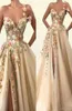 One Shoulder Tulle A Line Long Prom Dresses 3D Floral Lace Applique Beaded Split Floor Length Formal Party Evening Dresses7418117