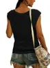 Camiseta feminina casual cor sólida solta com decote em v manga curta camiseta feminina verão 2024 moda básica sem mangas regata top streetwear