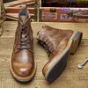 Handmade Men's Genuine Leather 2024 Spring Designer New Style Vintage Round Toe Man Flat Ankle Business Shoes Boots