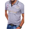 Camisa polo casual masculina de manga curta com estampa de letras à prova de encolhimento 240106