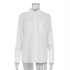 Kvinnors blusar Boho inspirerade vit kvinna skjorta elegant lapel långärmad kontor lady skjortor avslappnade bomullsknappar upp kvinnor toppar 2024