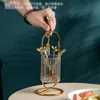 Ménage européen cadre doré fourchette stockage en acier inoxydable petite cuillère baguettes boîte de rangement en verre Table à manger ustensiles de cuisine 240106