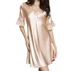 Women's Sleepwear Women Satin Dress V Neck Short Sleeve Silk Nightgown Lace Sleep Lingerie Night 100 Cotton Gown