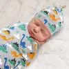 Filtar 80x80cm Born Swaddle Wrap Hat 2st Set Travel Bedding Quilt för Baby Four Seasons Tryckt spädbarnstillbehör 240106