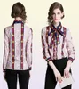 New Women's Printed Shirt With Neck Bow Plus Size Elegant Long Sleeve Ladies Button Blouses Runway Office Designer Shirts Tops2751093