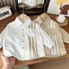 2024 primavera meninos listra vertical camisa crianças lapela único breasted manga longa camisa crianças lavar algodão macio roupas casuais z6545
