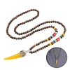 Ketten Boho Mala Holzperle Ethnischer Schmuck Handgemacht Glücksgeschenk Nepal Halskette Buddhistischer langer Ochsenhorn Anhänger