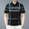 Polo skjortor för män sommar kort ärm thirt randig rutig bokstavstryck knapp lösa stora komfort mode casual topps 240106