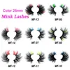 Partihandel 102050100 Par 3D Mink Color 25mm False Lashes Naturliga långa färgglada handgjorda ögonfransar fluffiga dramatisk smink 240105