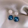 Pendientes colgantes de acrílico para mujer, aretes geométricos simples, cuadrados, círculo azul, regalo de joyería para niña