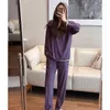 Pyjama de nuit pour femmes, costume de printemps à rayures en coton, manches longues, capuche, col rond, pull décontracté, grande taille, couleur unie, vêtements de maison