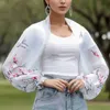 Arm Leg Warmers Women's Sweaters Women Floral Print Shirt Sun Sleeve Cover Thin Long Ice Silk Chiffon Cardigan For Outdoor Activities YQ240106