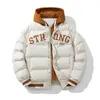 Jaqueta de inverno masculina com zíper streetwear à prova de vento moda com capuz parkers grosso casaco de algodão térmico 240105