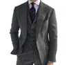 Męskie garnitury 3 sztuki Zielona wełna Tweeed Herringbone Business Retro Classic PatternTuxedos na ślubne spodnie Blazer Vest 240106