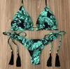 Sexy halter maiô feminino tanga micro biquíni push up biquíni brasileiro tropical planta impressão roupa de banho corda mini maiô 240105